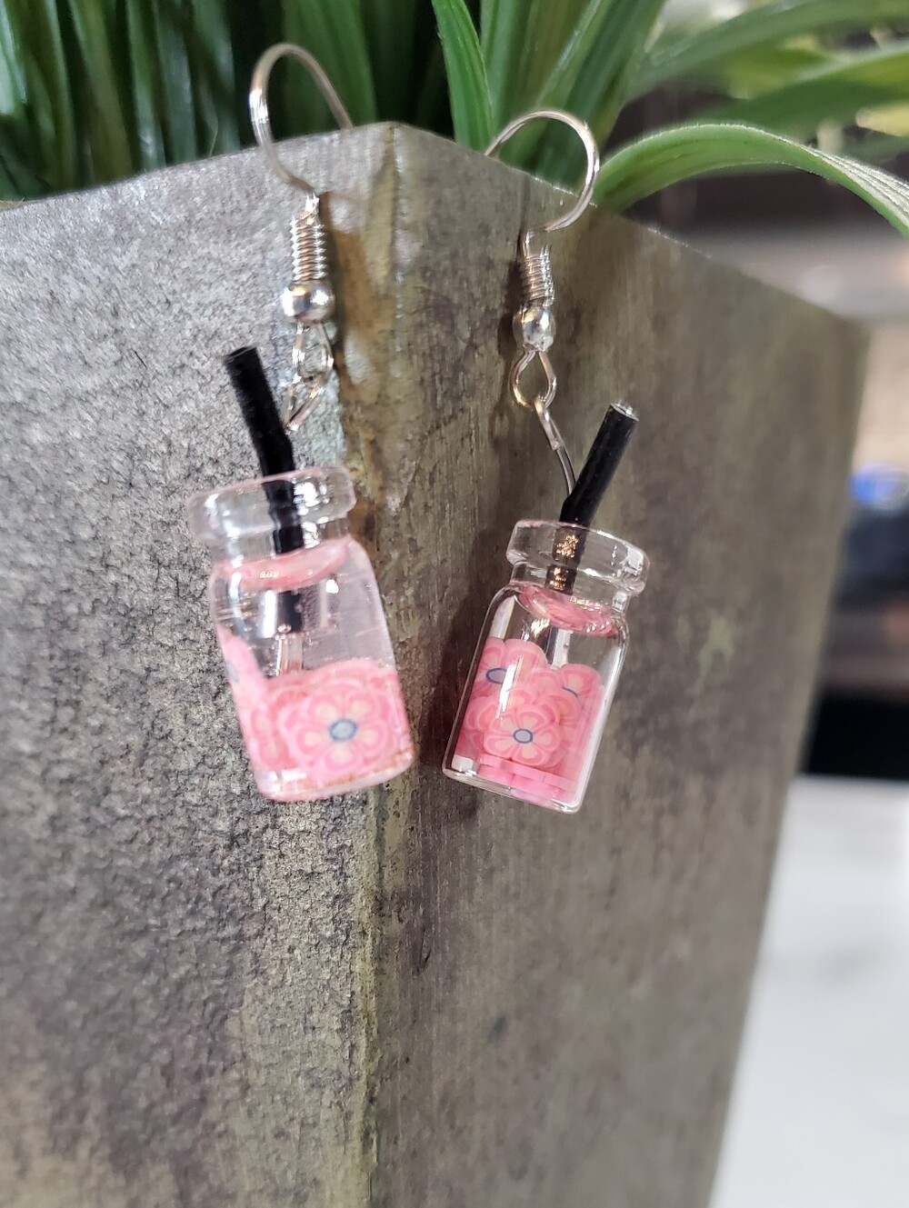 Clear Drink with pink slices Dangle Earrings